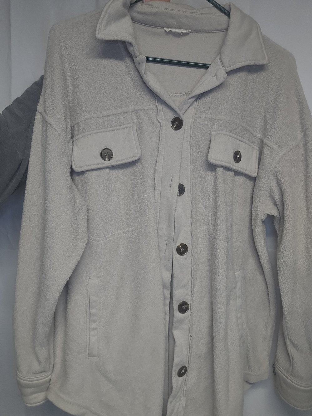 Light Gray Button-Front Fleece Shacket